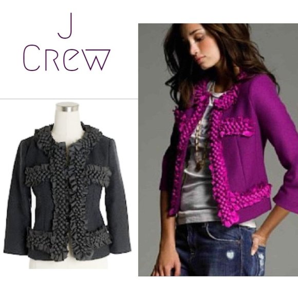 J. Crew Jackets & Blazers - J Crew Charcoal Gray Wool Ruffle & Berry Trim Cropped Blazer Jacket S 6